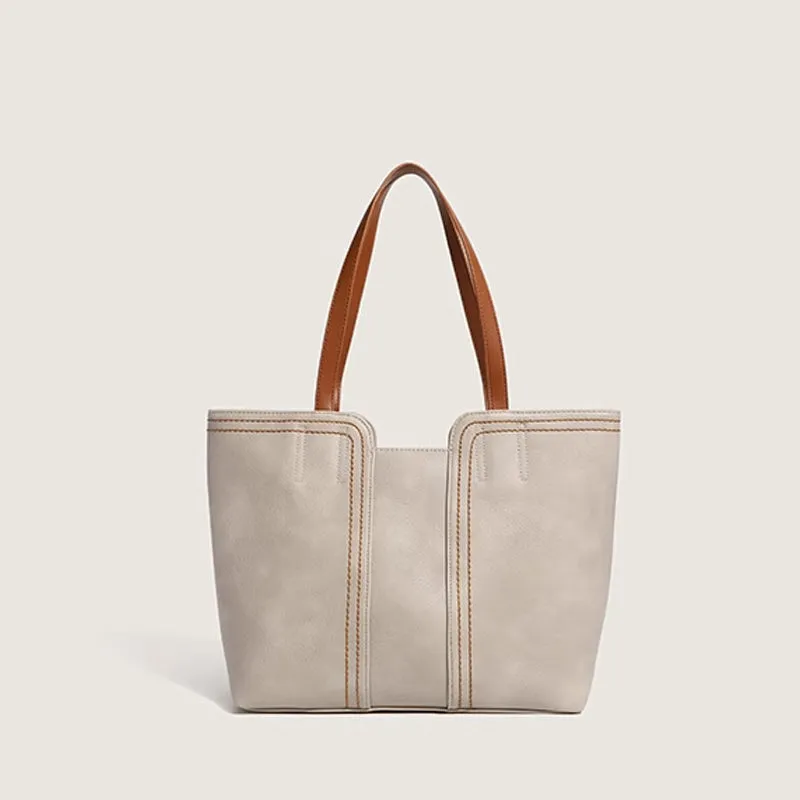 Retro Style PU Leather Commuter Tote Bag