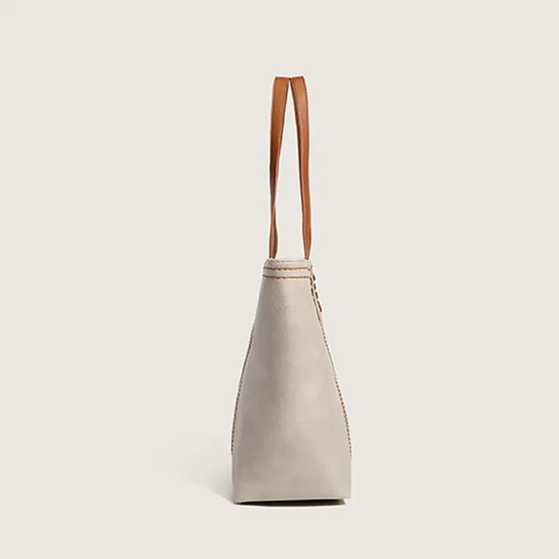 Retro Style PU Leather Commuter Tote Bag