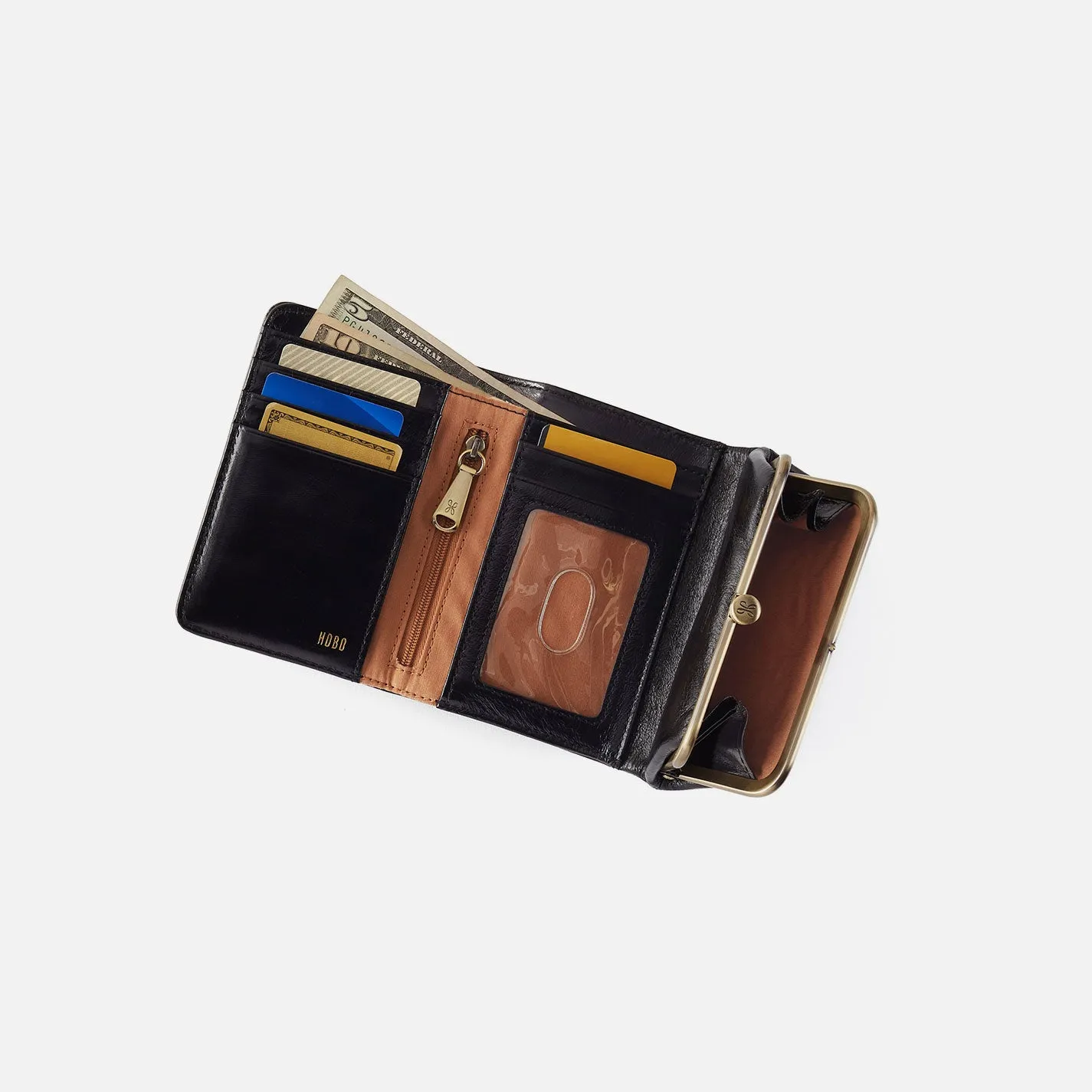 Robin Compact Wallet In Polished Leather - Grenadine