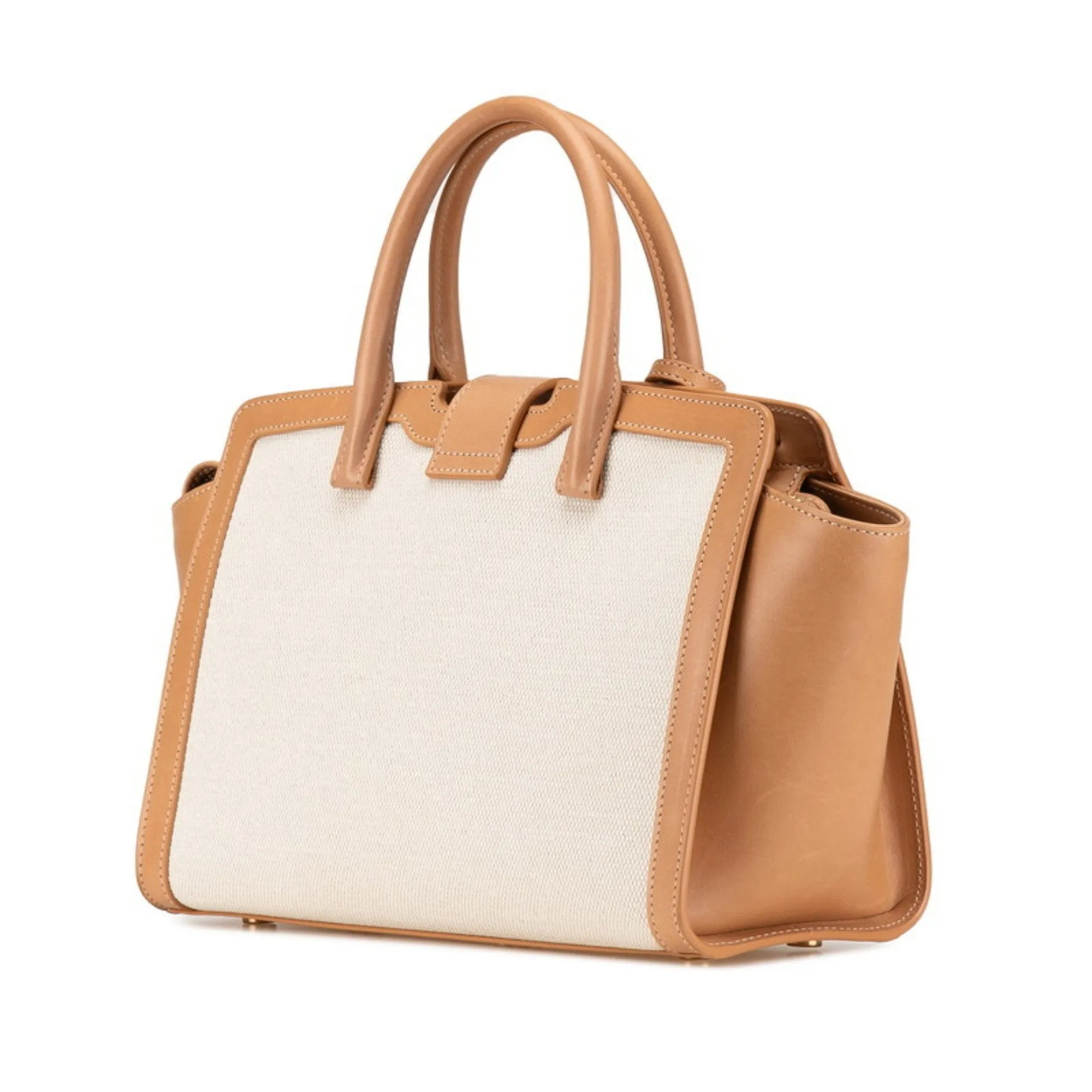 Saint Laurent  Leather Canvas Handbag (Pre-Owned)