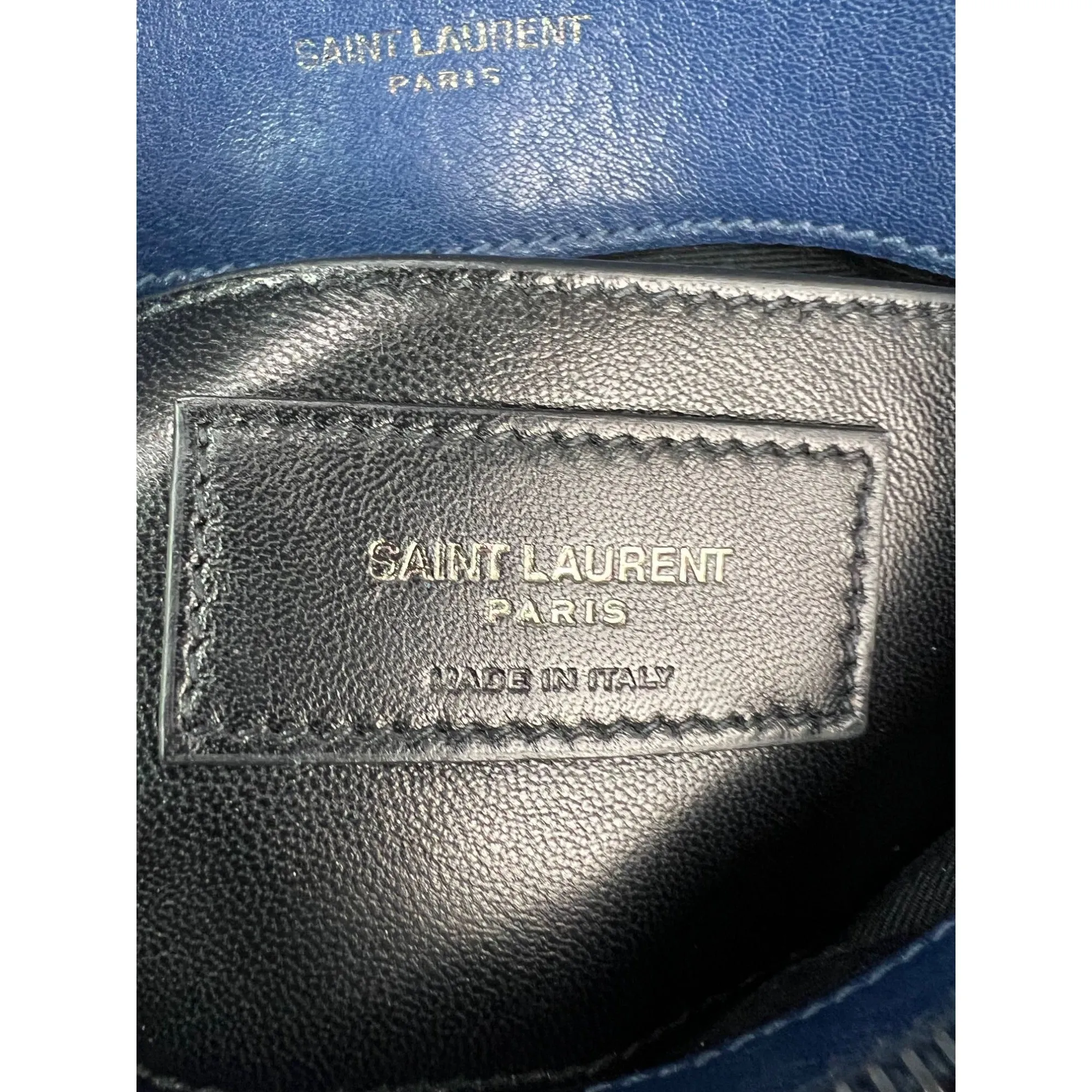 Saint Laurent Sheepskin Matelasse Chevron Medium College Leather Blue Messenger Bag