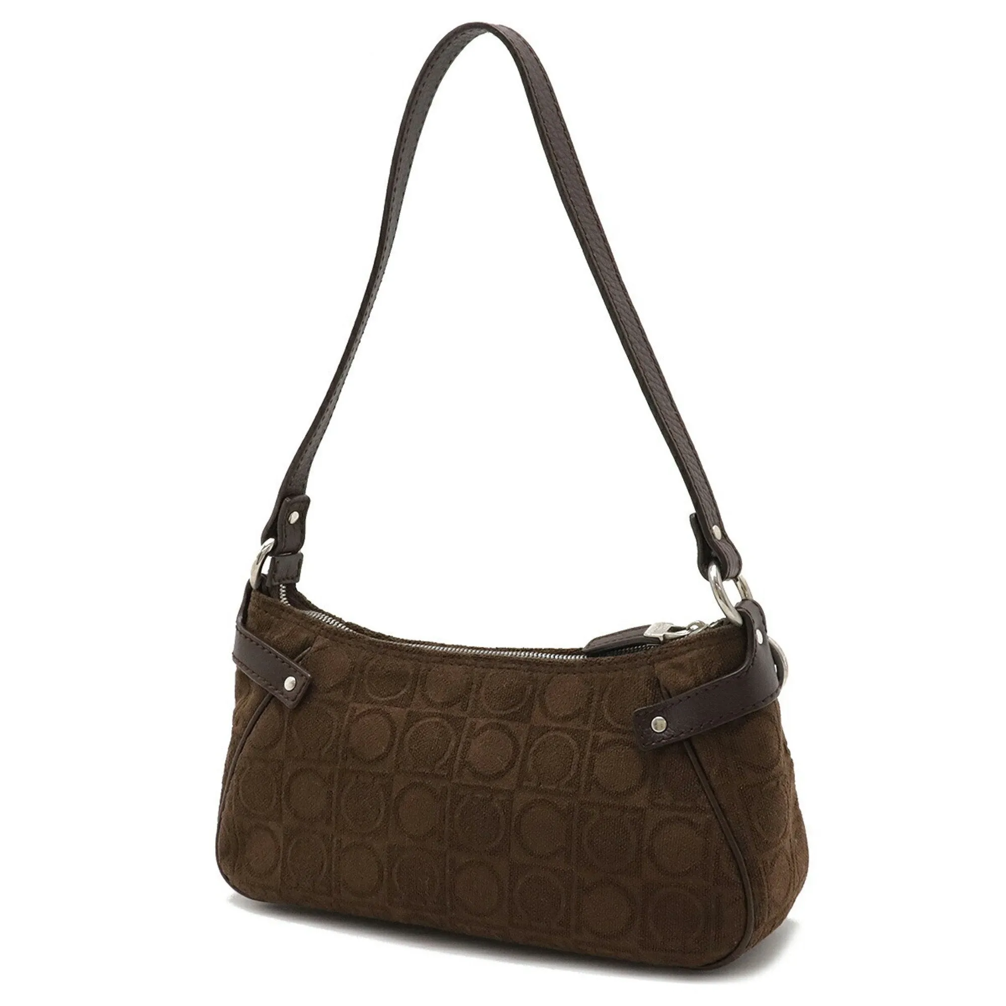Salvatore Ferragamo Gancini Pile Fabric Leather Handbag (Pre-Owned)