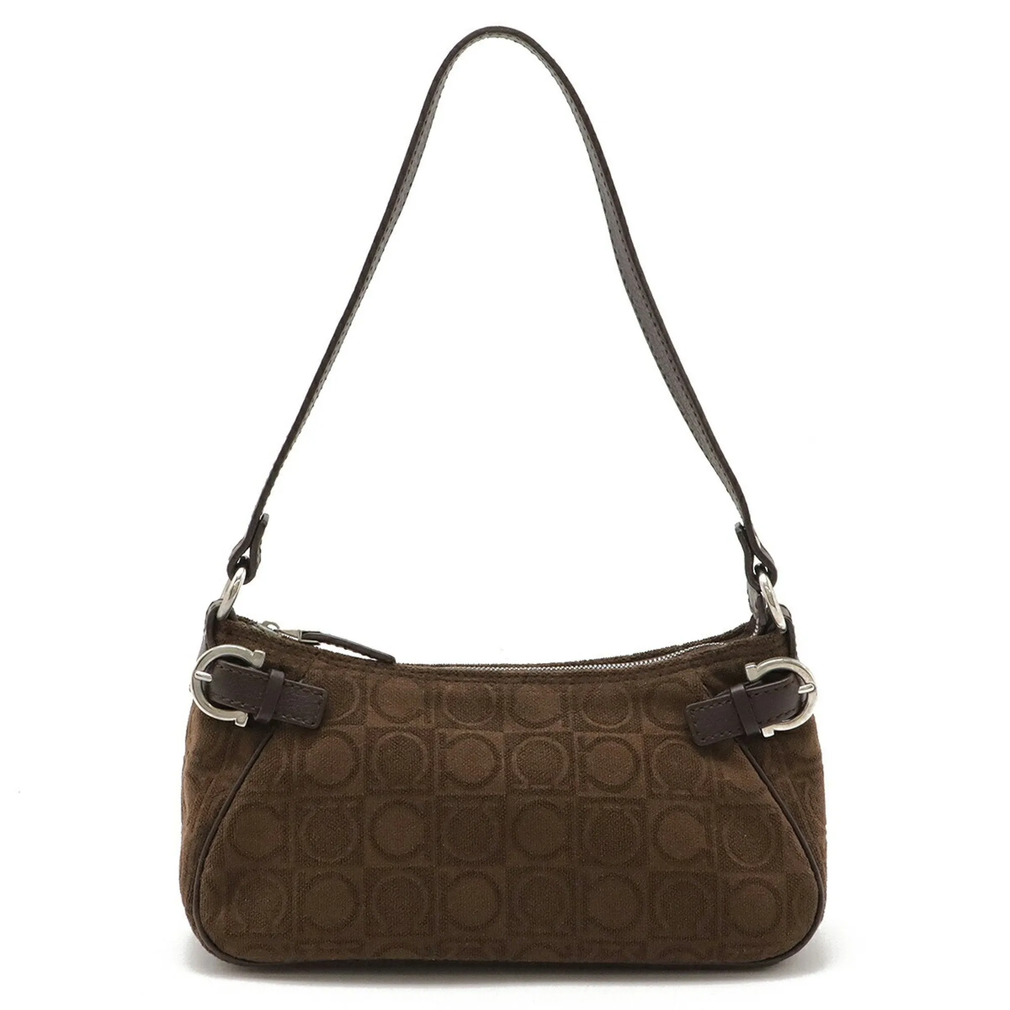 Salvatore Ferragamo Gancini Pile Fabric Leather Handbag (Pre-Owned)