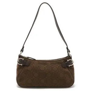 Salvatore Ferragamo Gancini Pile Fabric Leather Handbag (Pre-Owned)