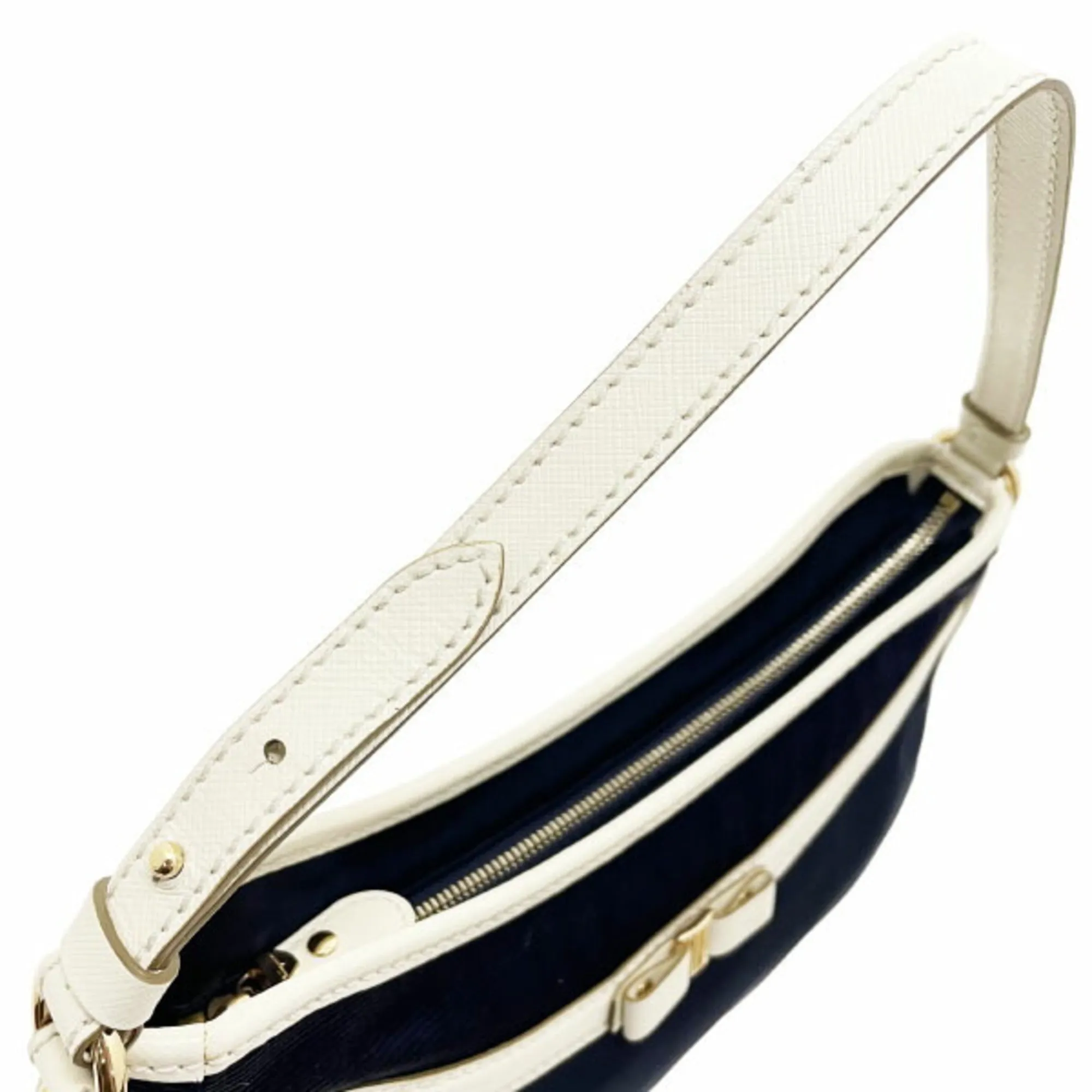 Salvatore Ferragamo Vara ivory Navy Nylon Fabric Leather Handbag (Pre-Owned)