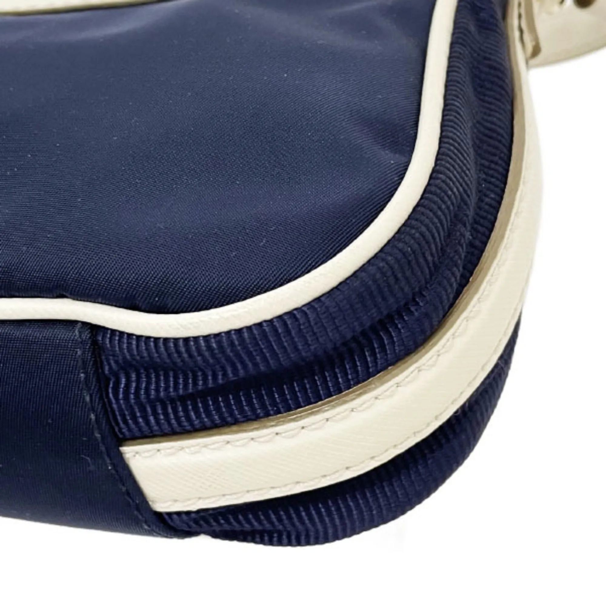 Salvatore Ferragamo Vara ivory Navy Nylon Fabric Leather Handbag (Pre-Owned)