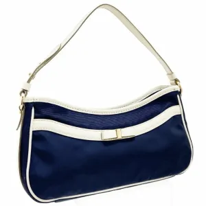 Salvatore Ferragamo Vara ivory Navy Nylon Fabric Leather Handbag (Pre-Owned)