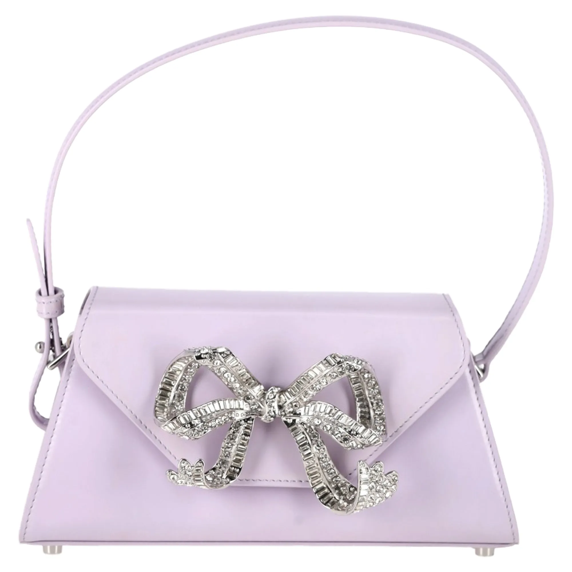 Self-Portrait Bow Mini Shoulder Bag In Pastel Purple Leather
