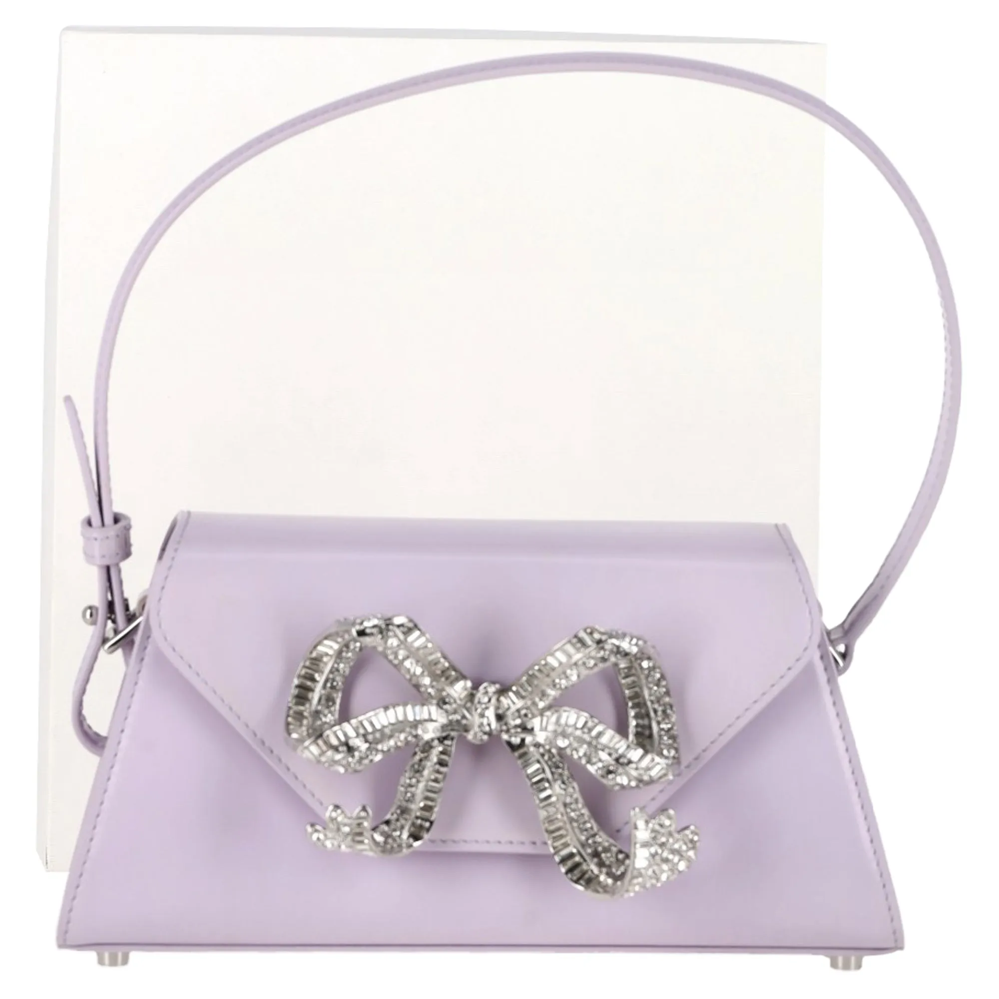 Self-Portrait Bow Mini Shoulder Bag In Pastel Purple Leather