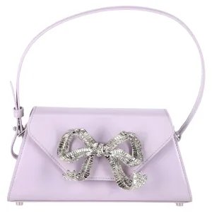 Self-Portrait Bow Mini Shoulder Bag In Pastel Purple Leather