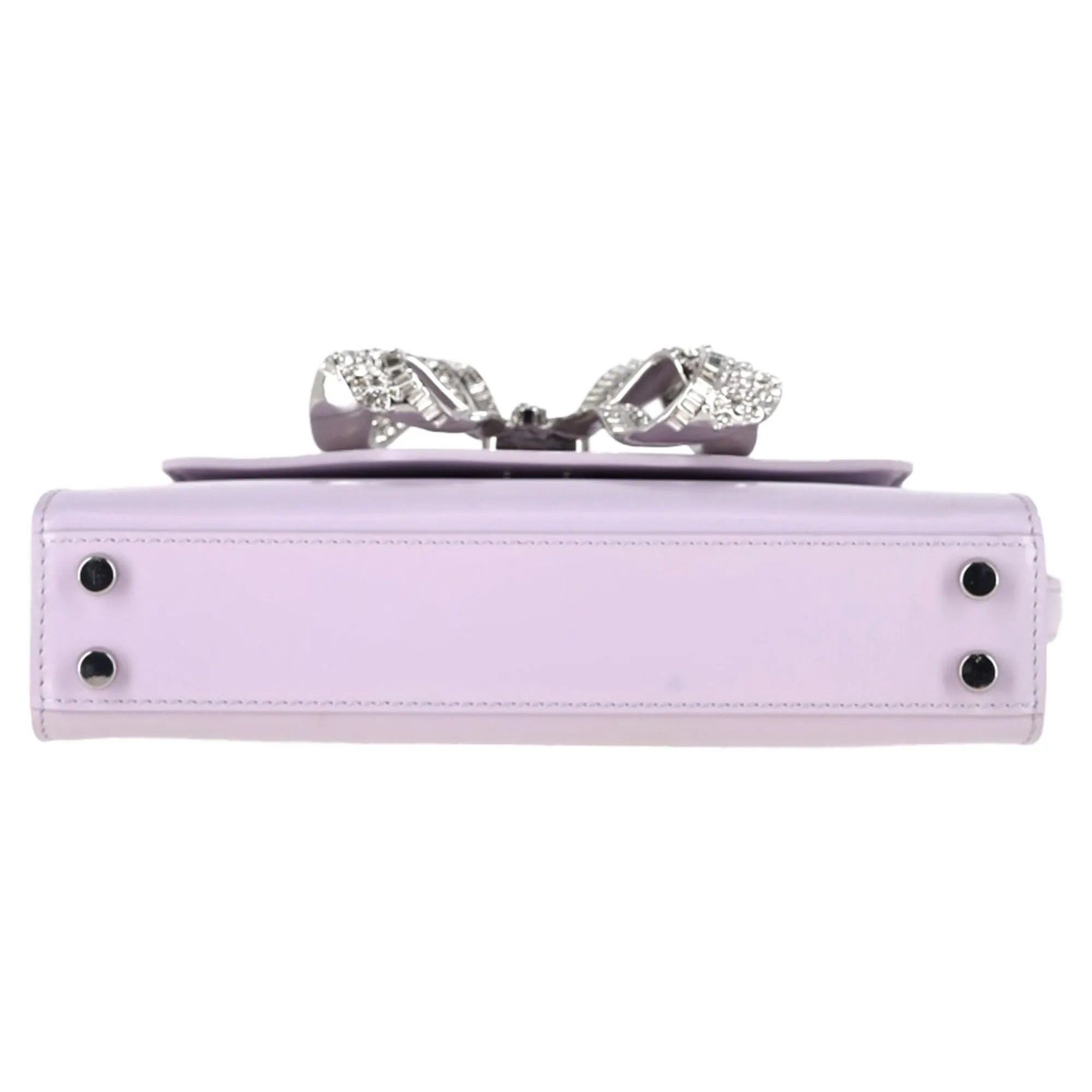 Self-Portrait Bow Mini Shoulder Bag In Pastel Purple Leather