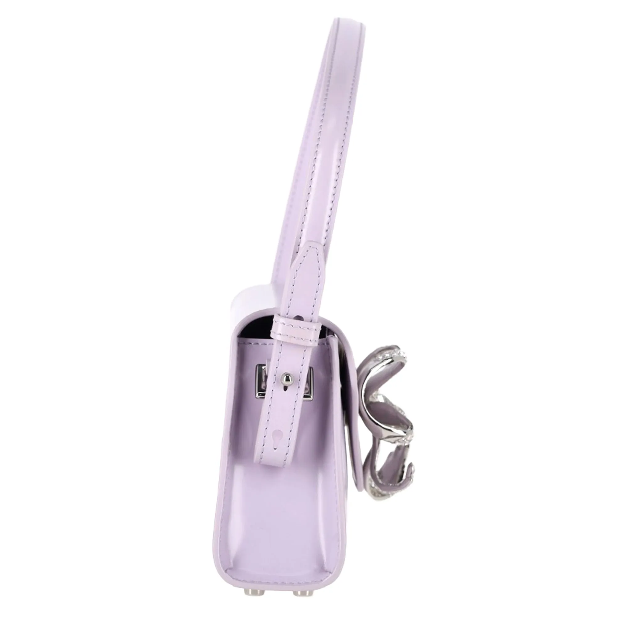 Self-Portrait Bow Mini Shoulder Bag In Pastel Purple Leather