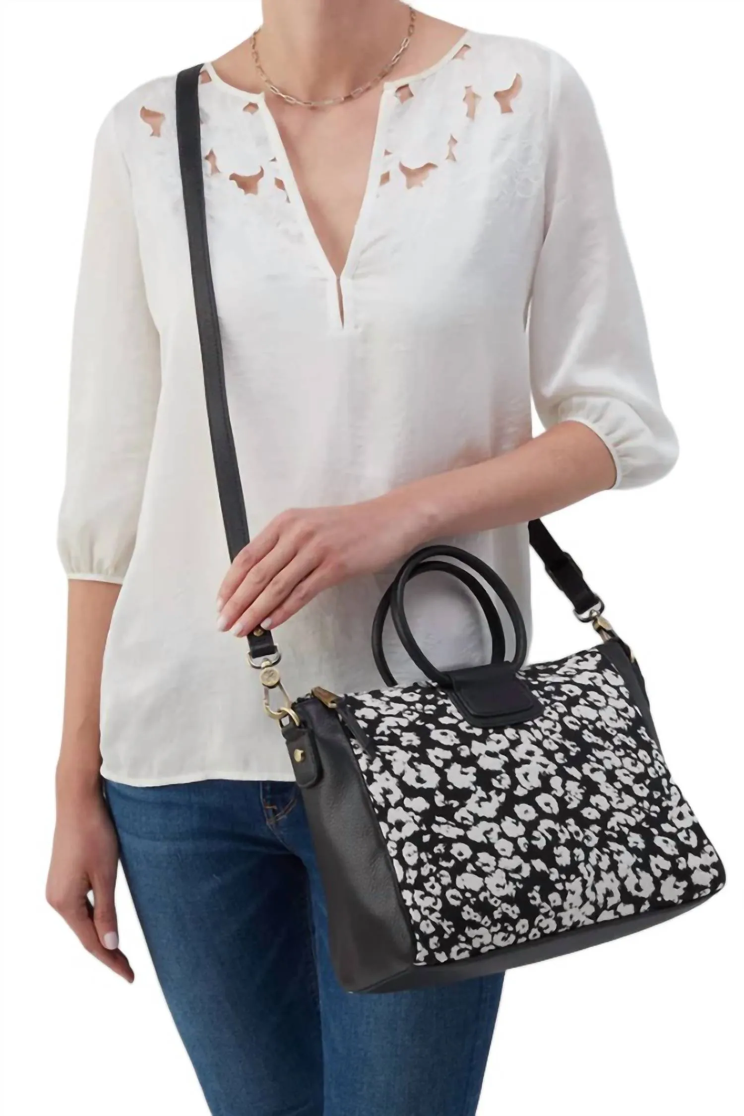 Sheila Medium Satchel Bag In Black & White Leopard