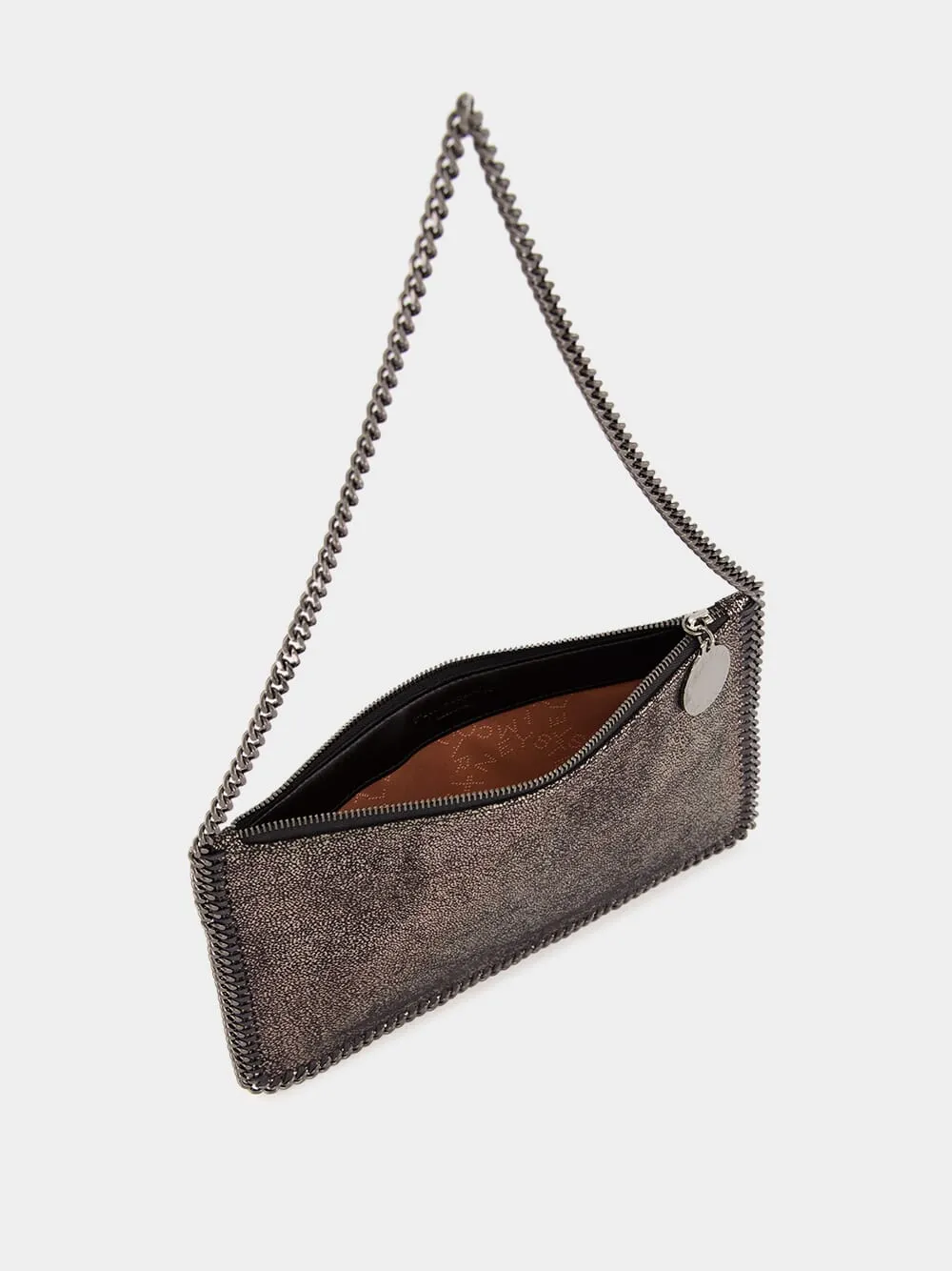 Silver Eco Shiny Chamois Pochette with Chain