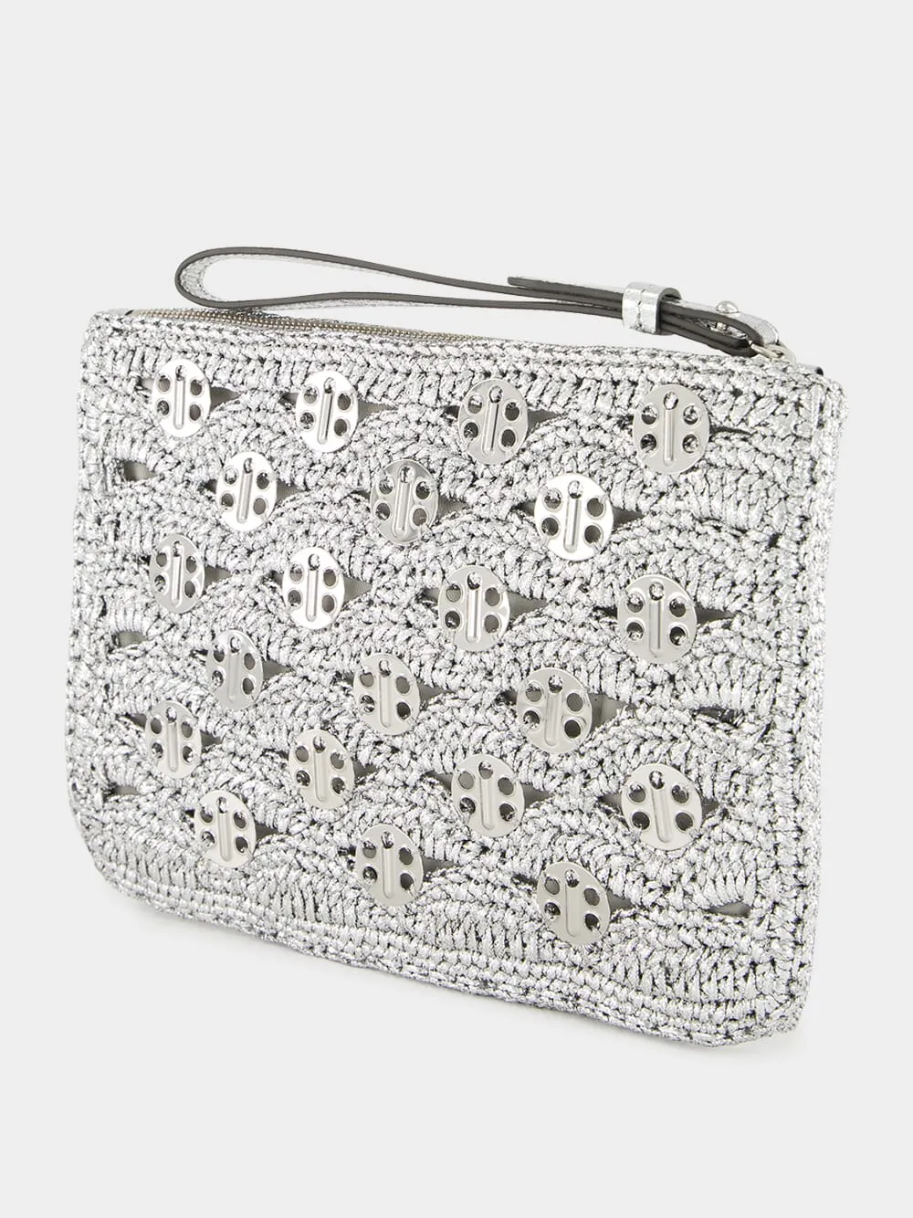 Silver Lurex Raffia Disc Pouch