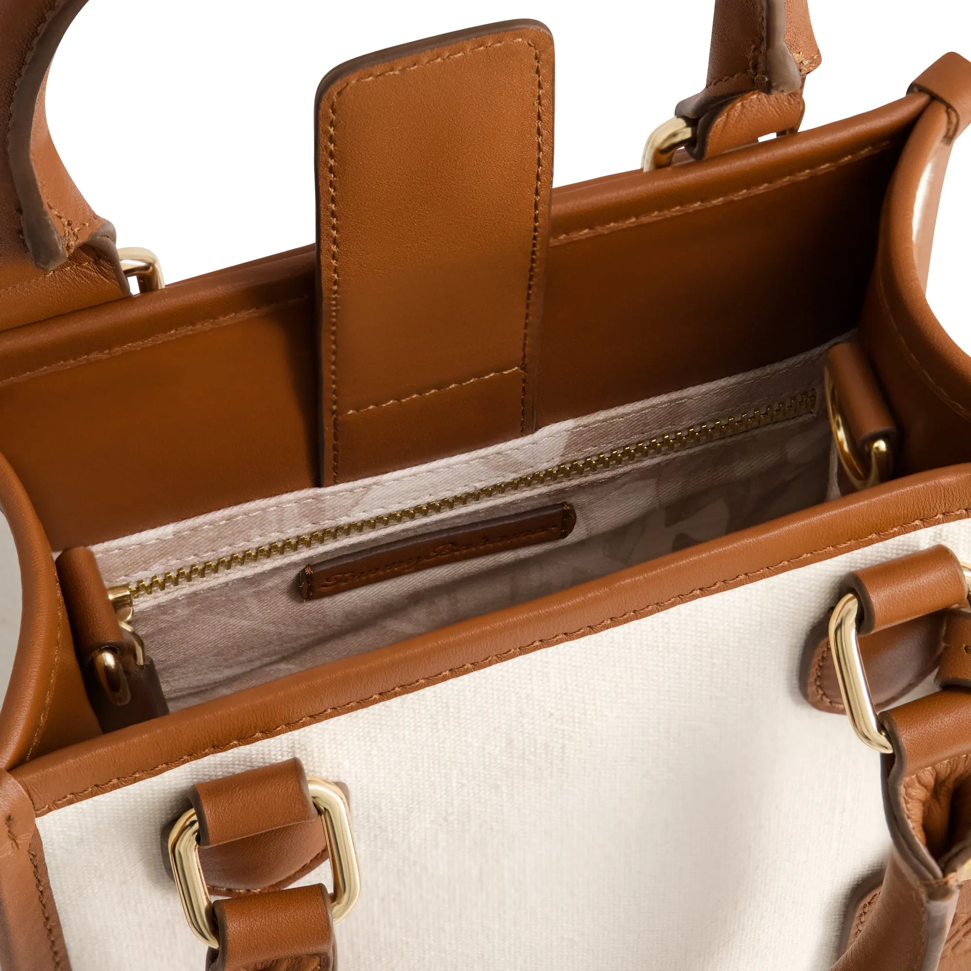 Solid Canvas North South Tote with Leather Trim