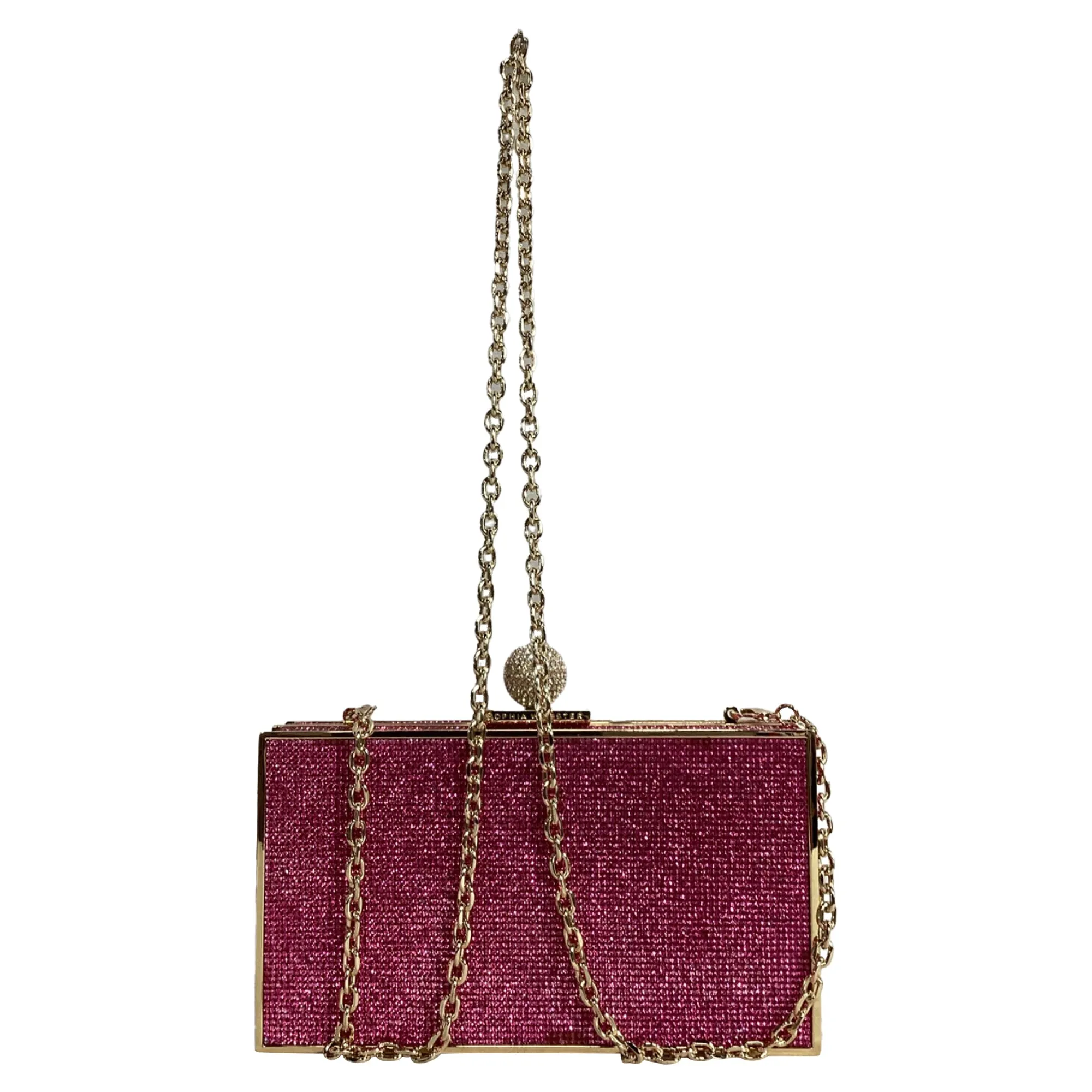 Sophia Webster Clara Crystal Box Clutch in Pink and Gold Crystal and Metal