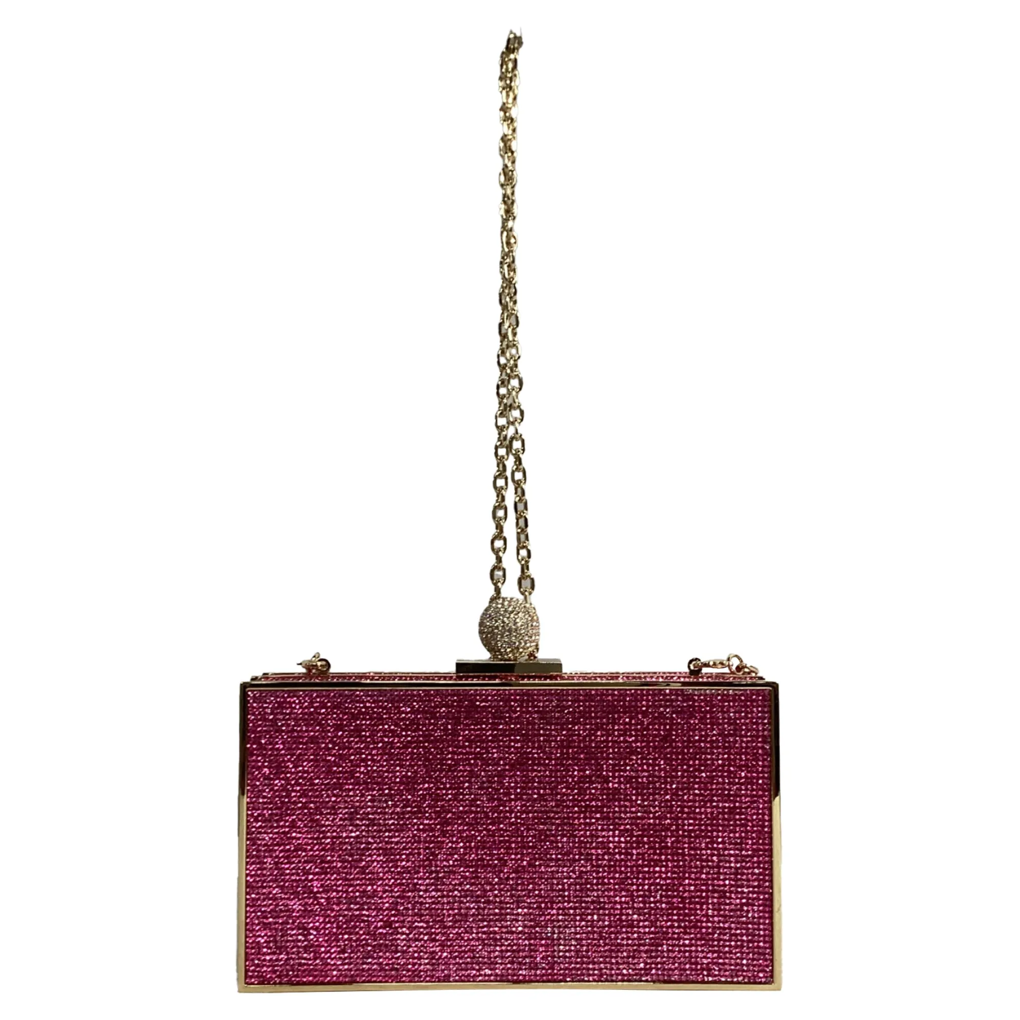 Sophia Webster Clara Crystal Box Clutch in Pink and Gold Crystal and Metal