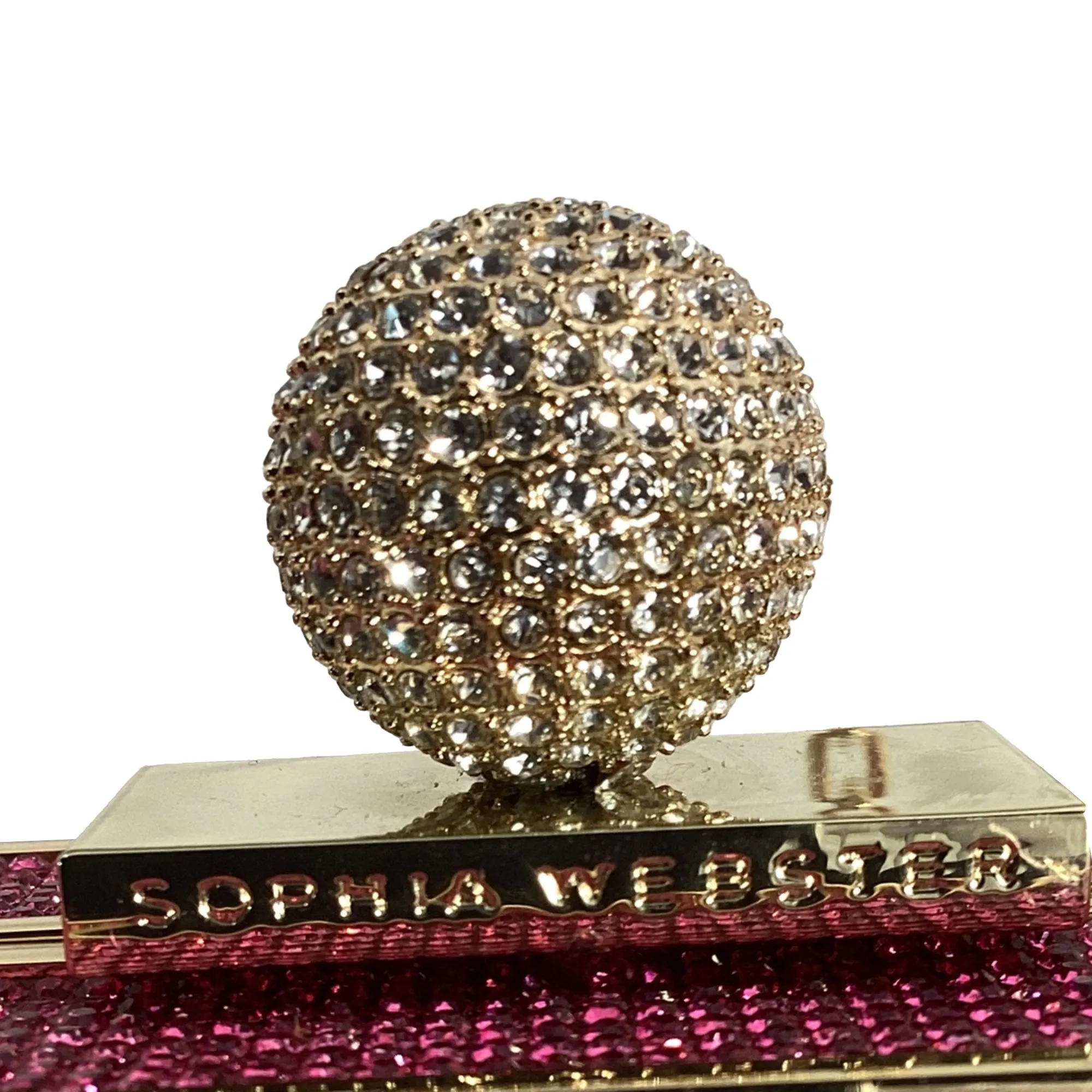 Sophia Webster Clara Crystal Box Clutch in Pink and Gold Crystal and Metal