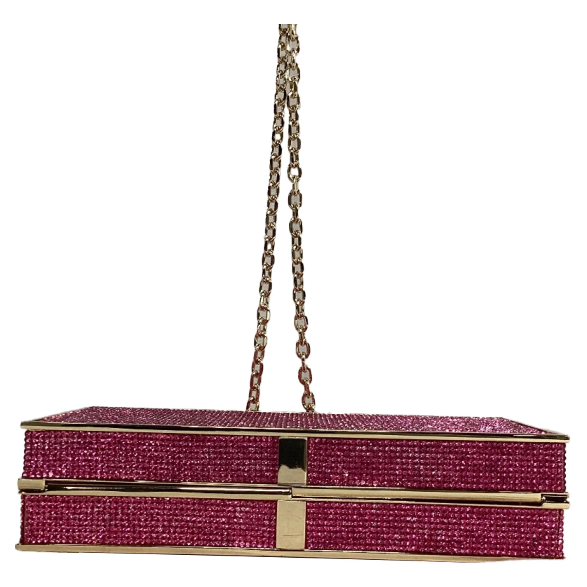 Sophia Webster Clara Crystal Box Clutch in Pink and Gold Crystal and Metal
