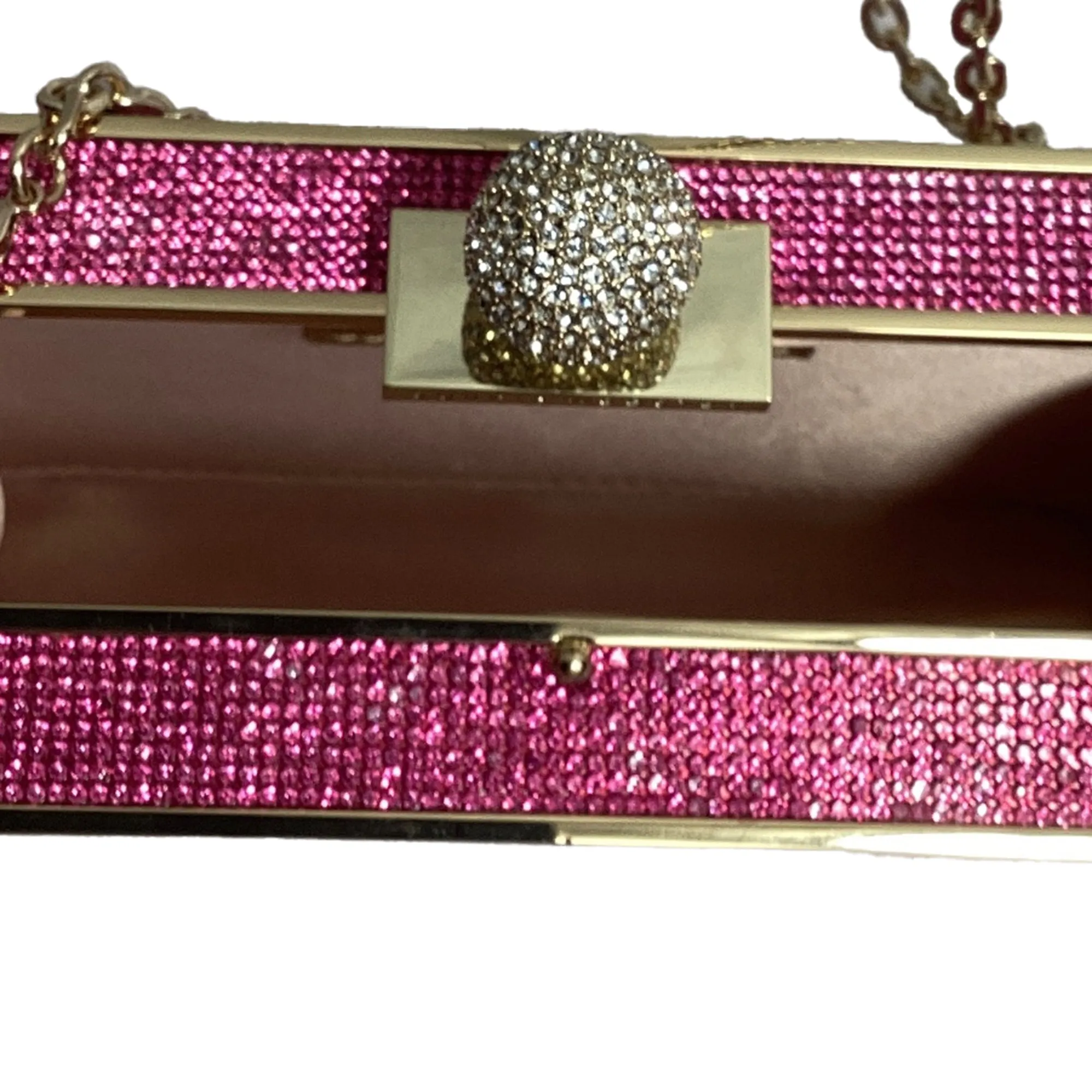 Sophia Webster Clara Crystal Box Clutch in Pink and Gold Crystal and Metal