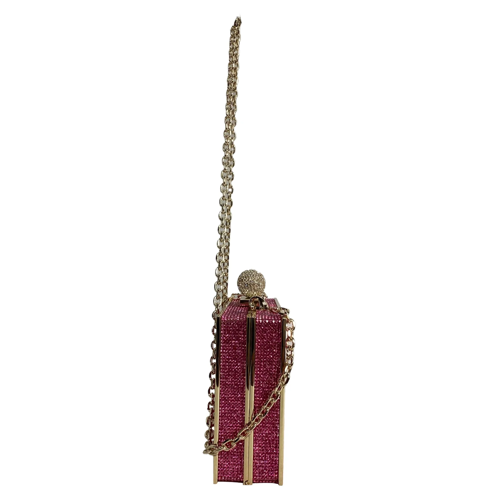 Sophia Webster Clara Crystal Box Clutch in Pink and Gold Crystal and Metal