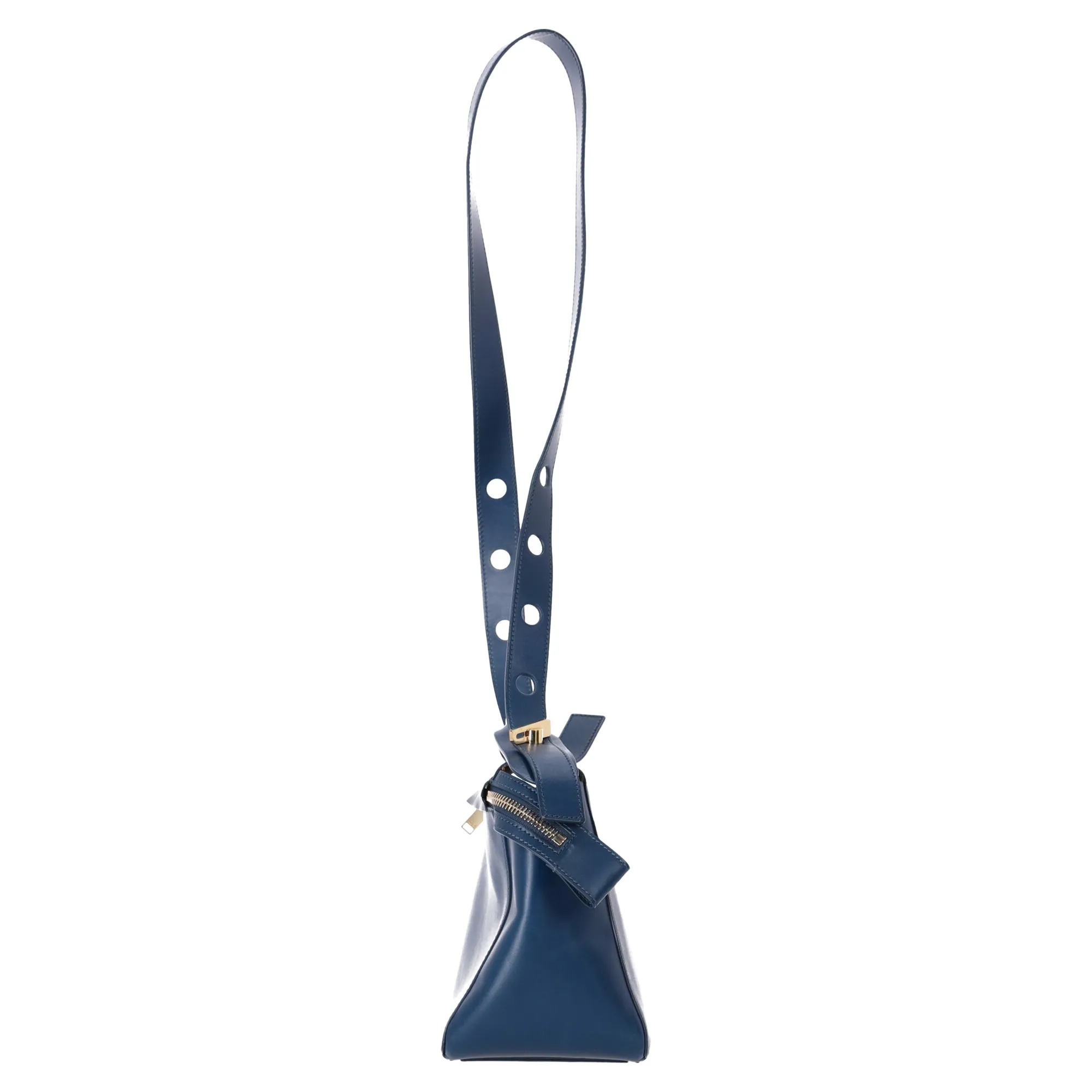 Sophie Hulme Large Bolt Shoulder Bag in Navy Blue Leather