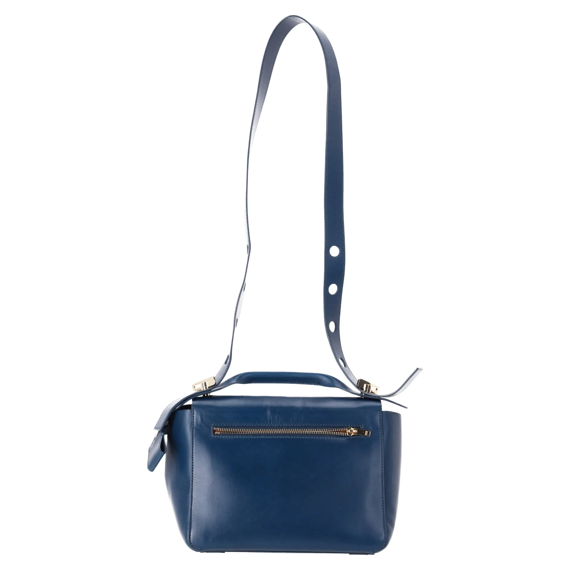 Sophie Hulme Large Bolt Shoulder Bag in Navy Blue Leather
