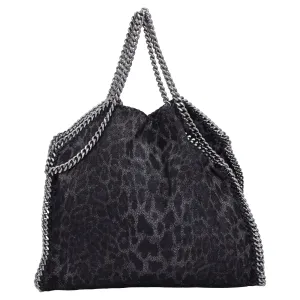 Stella McCartney Regular Falabella Leopard Print Tote Bag in Black Faux Leather