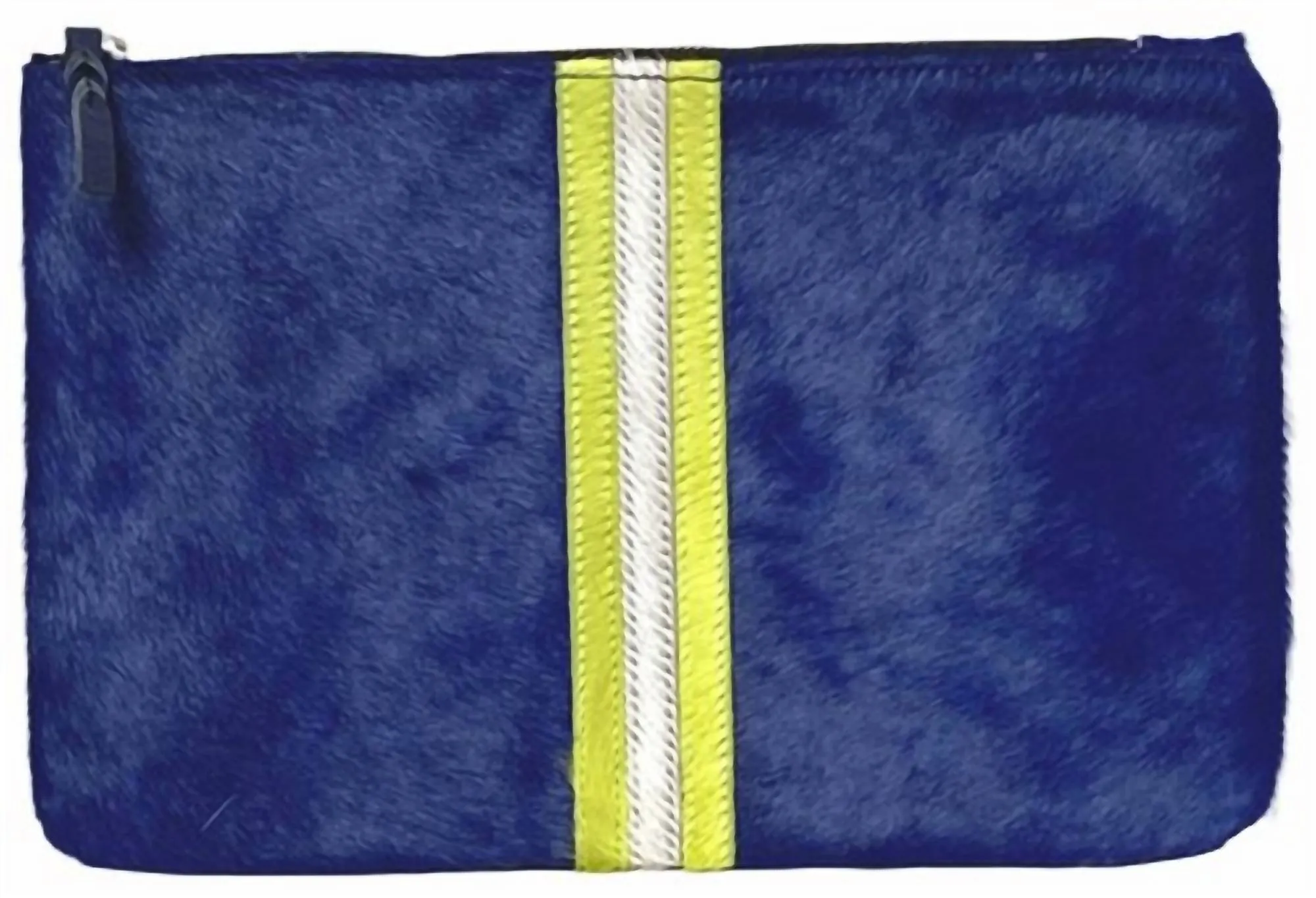 Striped Clutch In Navy/neon Yellow