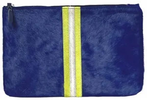 Striped Clutch In Navy/neon Yellow