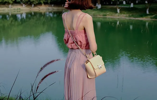Stylish Leather Beige Womens Handbag Shoulder Bag Crossbody Purse for Women