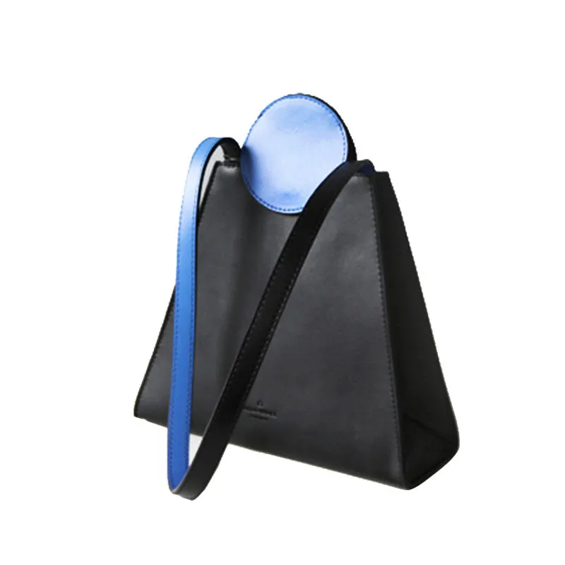 Stylish Leather triangular Black Womens Shoulder Bag Crossbody Bag Purse for Women