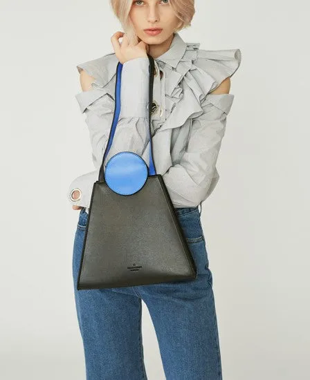 Stylish Leather triangular Black Womens Shoulder Bag Crossbody Bag Purse for Women
