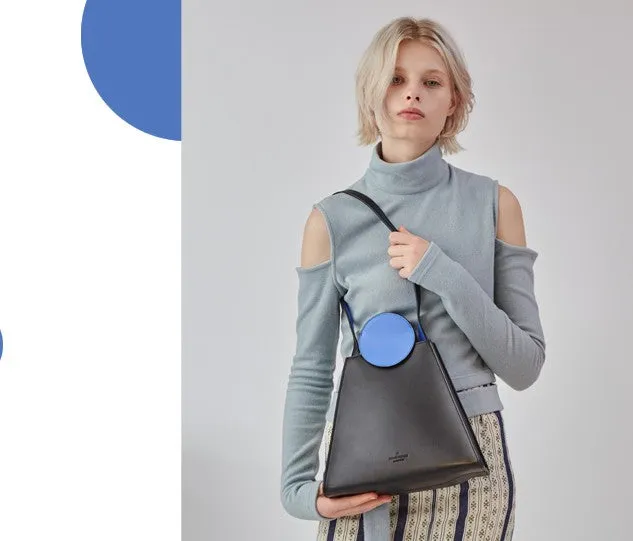 Stylish Leather triangular Black Womens Shoulder Bag Crossbody Bag Purse for Women