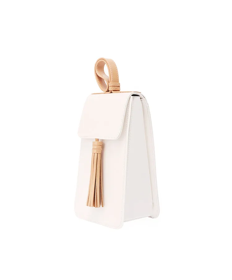 Stylish White Leather Womens Handbag Tassel Wristlet Bag Clutch for Women