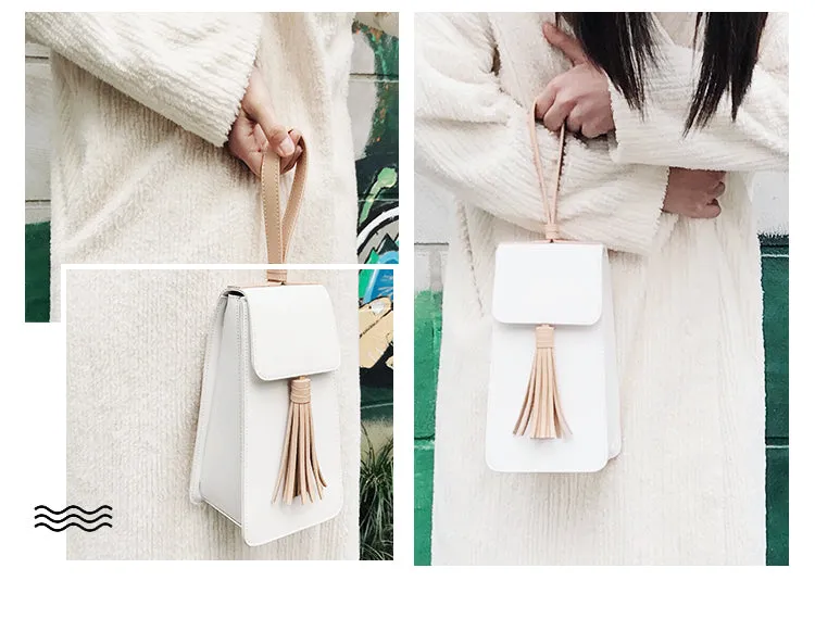 Stylish White Leather Womens Handbag Tassel Wristlet Bag Clutch for Women