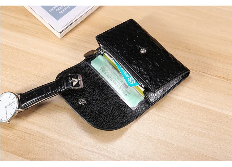 Stylish Womens Gray Crocodile Pattern Leather Billfold Wallet Small Wallet with Coin Pocket Slim Wallet for Ladies