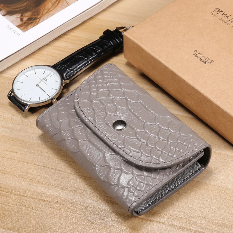 Stylish Womens Gray Crocodile Pattern Leather Billfold Wallet Small Wallet with Coin Pocket Slim Wallet for Ladies