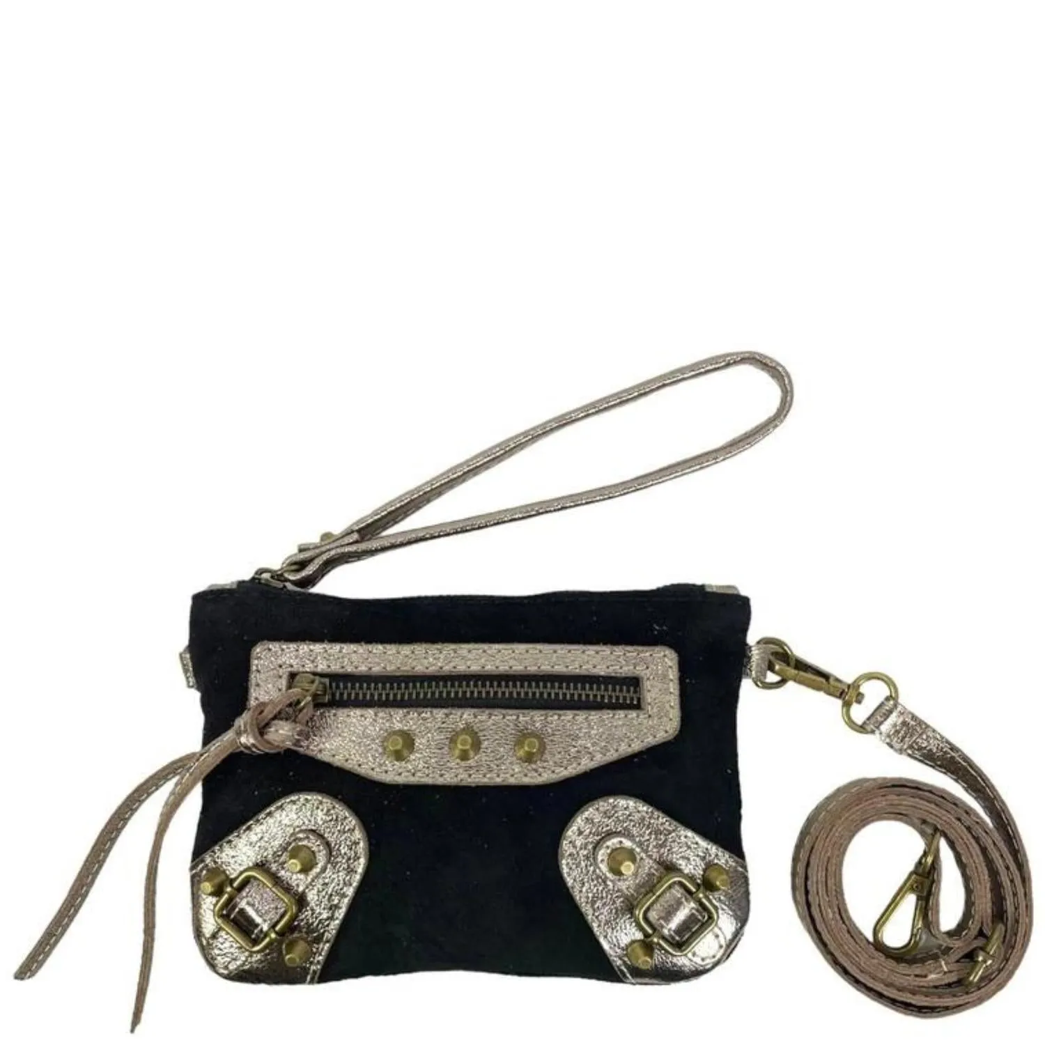 Suede Leather Wristlet With Decorative Studs In Black