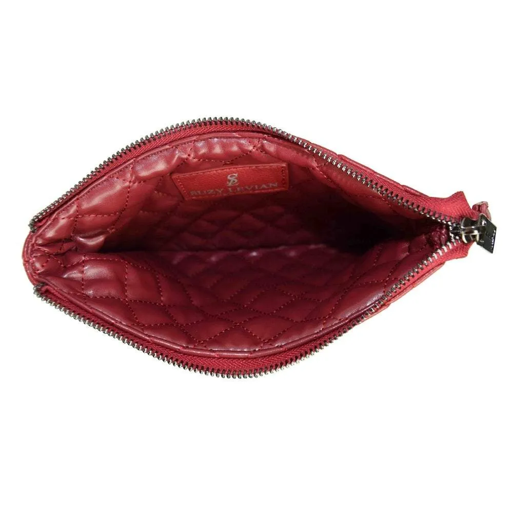 Suzy Levian Small Faux Leather Quilted Clutch Handbag