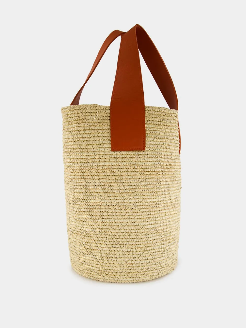 Tall Canasta with Leather Handles