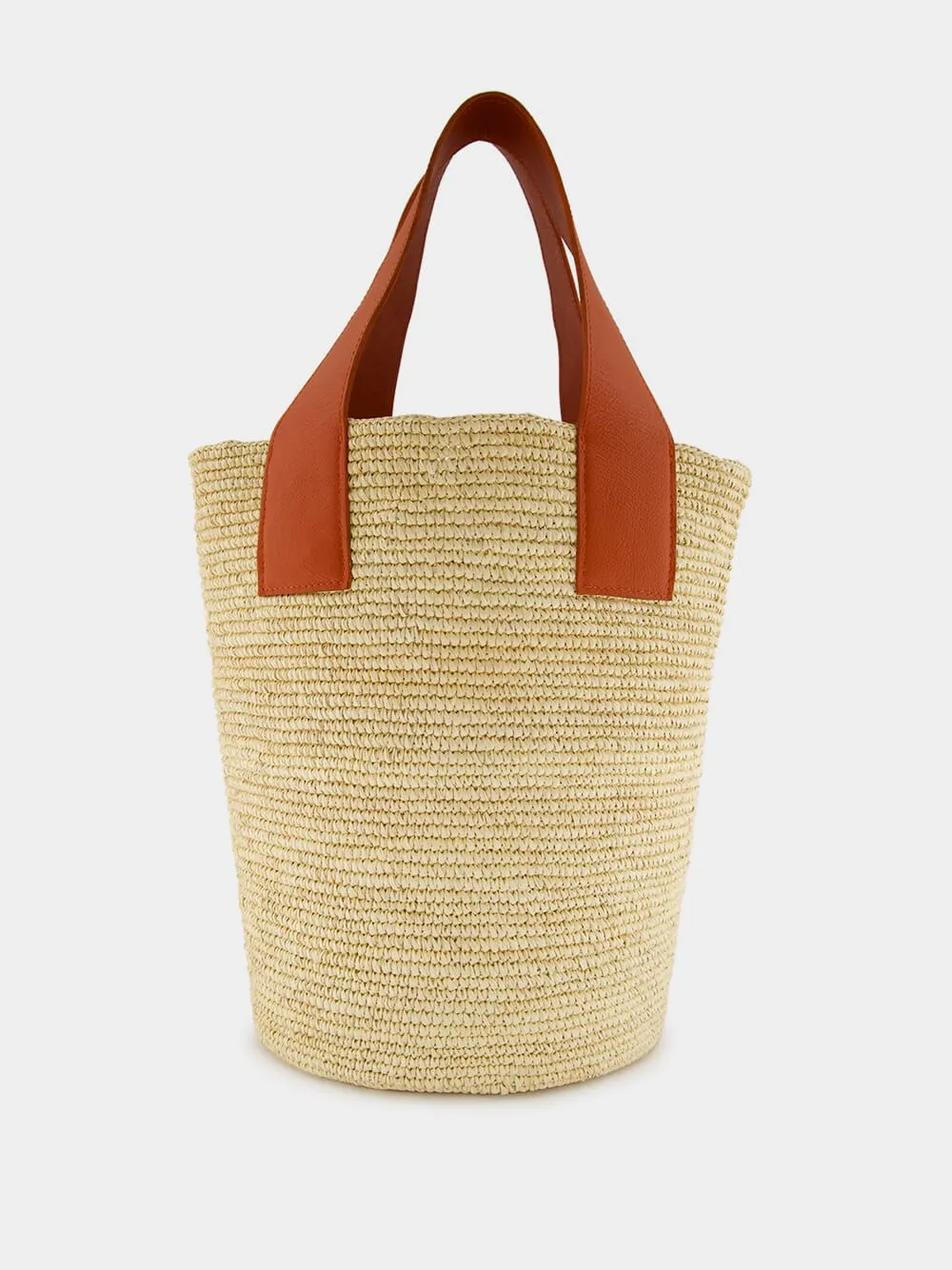 Tall Canasta with Leather Handles
