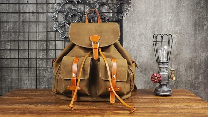 Tan Cool Mens Leather Backpack Travel Backpack Leather Hiking Backpack for Men