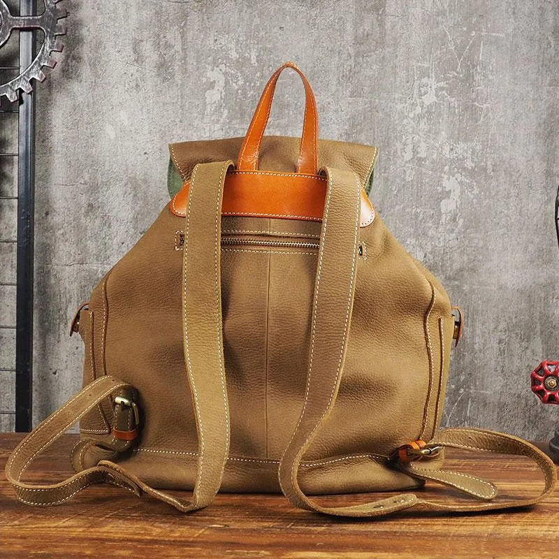 Tan Cool Mens Leather Backpack Travel Backpack Leather Hiking Backpack for Men