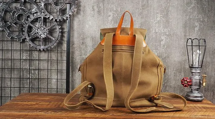 Tan Cool Mens Leather Backpack Travel Backpack Leather Hiking Backpack for Men
