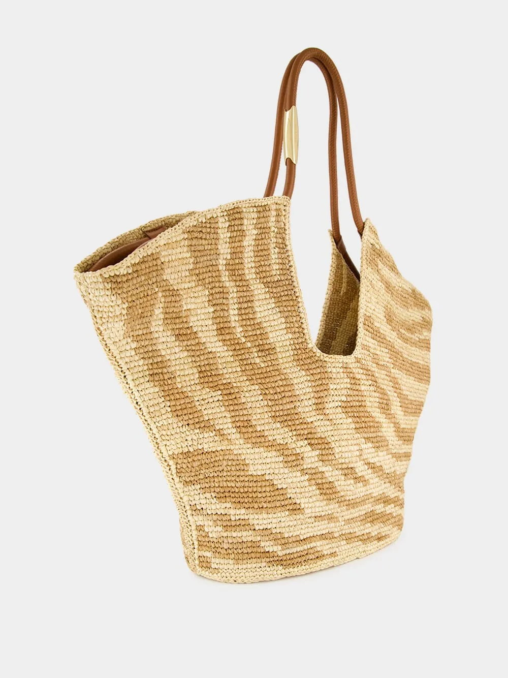 Tan Zebra Goldentime Raffia Tote