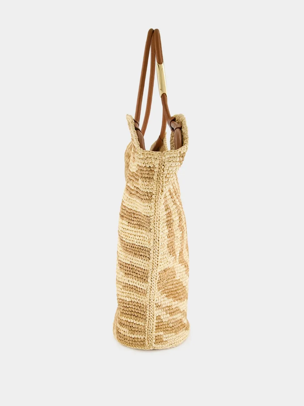 Tan Zebra Goldentime Raffia Tote