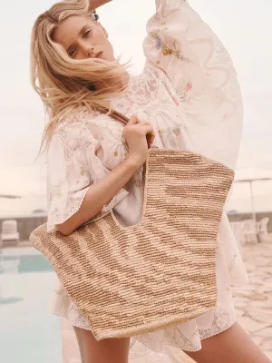 Tan Zebra Goldentime Raffia Tote