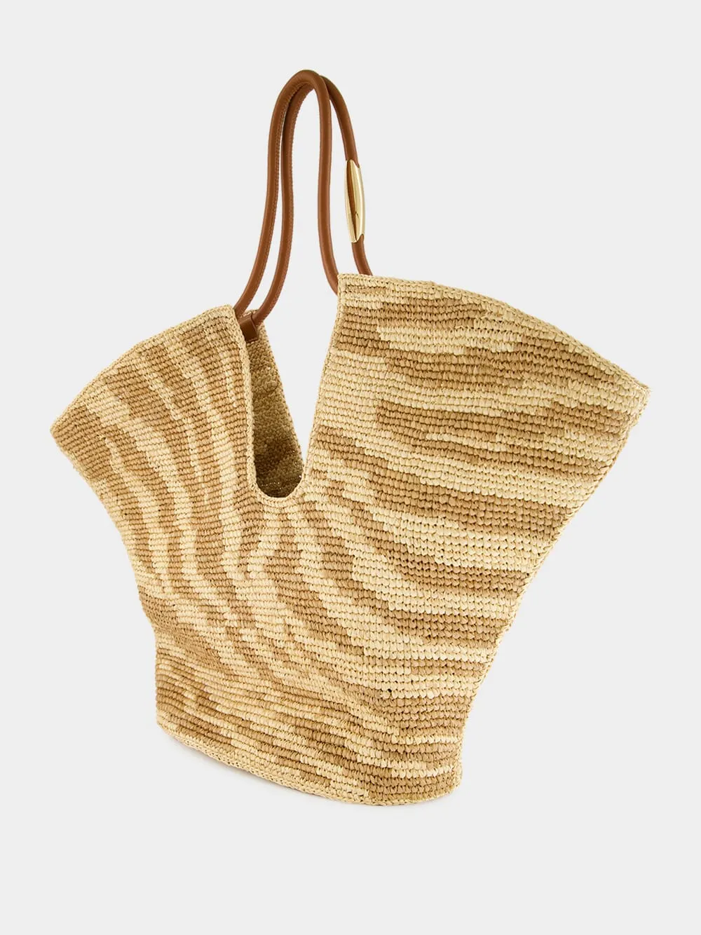 Tan Zebra Goldentime Raffia Tote